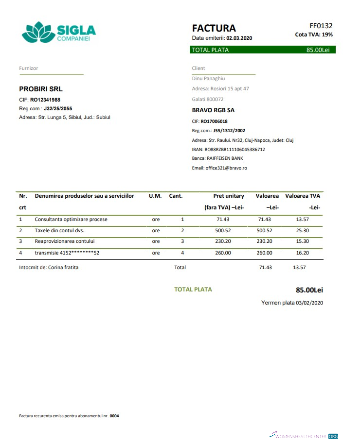download download Romania SIGLA COMPANIEI utility bill template in Word and PDF format PDF template PDF template